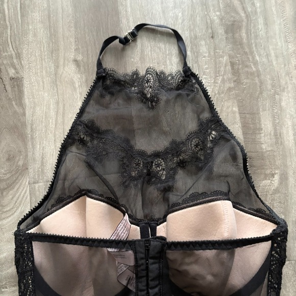 Victoria's Secret One Piece Teddy Black Lace Lingerie Wired Padded Women's 34C - Picture 14 of 15